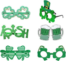 Load image into Gallery viewer, 6 Pairs St.Patrick&#39;s Day Plastic Glasses Irish Shamrock Eyeglasses Glitter Green Clover Hat Eyewear Photo Props Costume Accessories for St. Patrick&#39;s Day Party Favors Irish Green Supplies Accessories
