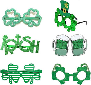 6 Pairs St.Patrick's Day Plastic Glasses Irish Shamrock Eyeglasses Glitter Green Clover Hat Eyewear Photo Props Costume Accessories for St. Patrick's Day Party Favors Irish Green Supplies Accessories