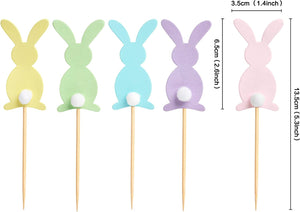 40 pcs Easter Cupcake topper Cute Bunny Cupcake Toppers Rabbit Easter Party Cake Topper Decorations, 40pcs (5 color bunny)