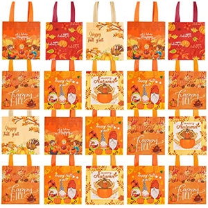 24 pcs Fall Non-Woven Bags Thanksgiving Day Gift Bags,Thanksgiving Day Tote Bags with Handles, Thank You Autumn Pumpkin Turkey Gnome Shopping Bags, Reusable Non-woven Gift Bags for Thanksgiving Party Supplies (Orange)