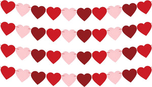 Felt, Heart Valentines Garland for Valentines Day Decor - Pack of 40, No DIY | Red, Rose, Light Pink Heart Garland, Heart Garland Decorations | Heart Banner Garland, Romantic Valentines Day Decoration