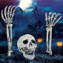 Load image into Gallery viewer, Realistic Skull and Skeleton Arms Stakes Skull Skeleton Stakes Outdoor Halloween Skeleton Set for Garden Yard Lawn Stake Scary Ground Breaker for Haunted House Party Halloween Decor Supplies(3 pcs)