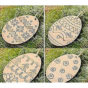 40 PCS Easter Egg Wood Slice Ornaments DIY Wooden Egg Shape Crafts 4 Styles Hanging Decorations W. Twine for Easter Party Supplies, for Easter Egg Hunts, Easter Deocration