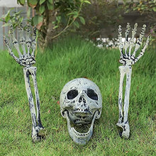 Load image into Gallery viewer, Realistic Skull and Skeleton Arms Stakes Skull Skeleton Stakes Outdoor Halloween Skeleton Set for Garden Yard Lawn Stake Scary Ground Breaker for Haunted House Party Halloween Decor Supplies(3 pcs)