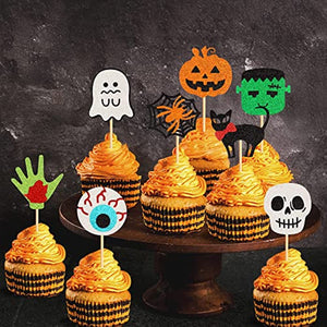 32 pcs Halloween Ghost Boo Glitter Cupcake Toppers Ghost Boo 32 Pack Cupcake Topper muffin for Halloween, Birthday Decoration Party Supply(Eye Ball）