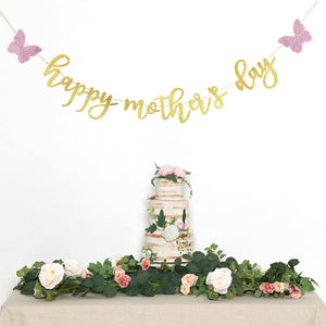 Happy Mother's Day Banner Set Decoration for Mother's Day Party Decorations Backdrop Garland for Mom Mother's Day Glitter Garland Photo Props (butterfly gold)