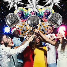 Load image into Gallery viewer, 12 PCS Disco Ball Balloons, 22 inches Explosion Star Foil Balloons for New Year,70s 80s 90s Theme Party, Birthday, Bachelorette Party, Disco Party Decorations Supplies (Silver Star&amp; Disco Balloons)