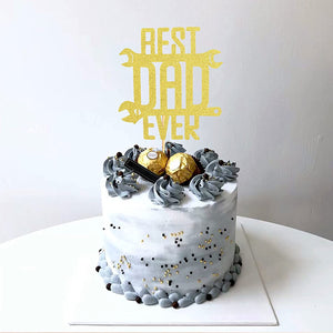 6 Pcs Happy Father's Day Cake Topper Best Dad Ever Cake topper Gold Glitter Cake topper Decorative Party Cake Decoration for Father's Day(Tool GLD)