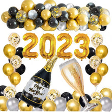 Load image into Gallery viewer, 2023 Balloons New Year Balloons Kit Decorations 2023 Happy New Year Party Supplies 2023 Foil Balloon Banner Tassel Latex Balloon, Gift for New Year Decor Backdrop (Black Number Set)