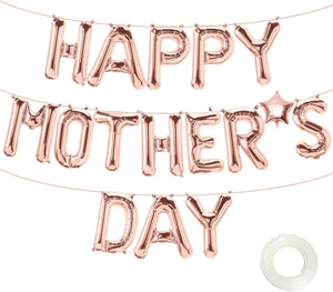 Mothers Day Balloons Banner Party Decorations Supplies - Happy Mothers Mom Day Foil 16inch Letter Balloons Best Mom Ever Balloons(Rose Gold)