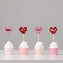 Load image into Gallery viewer, 24pcs Red Heart Cupcake topper Glitter Red Pink Cupake Toppers Picks Cake Topper Decoration for Sweet Love Theme Wedding Engagement,Valentine&#39;s Day Bridal Shower Party Cake Decors
