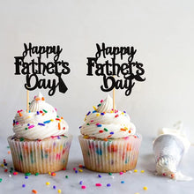 Load image into Gallery viewer, 30 pcs Father&#39;s Day Cupcake Topper Black Glitter Happy Father&#39;s Day Best Dad Ever Cupcake Topper Birthday Party Cake Decorations Toppers Picks for Father&#39;s Birthday Party Supply