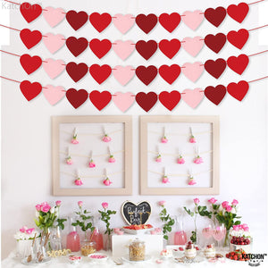 Felt, Heart Valentines Garland for Valentines Day Decor - Pack of 40, No DIY | Red, Rose, Light Pink Heart Garland, Heart Garland Decorations | Heart Banner Garland, Romantic Valentines Day Decoration