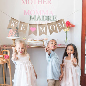 Rustic We Love Mom Burlap Garland Banner Mother's Day Decorations Mothers Day Bunting Banner Sign for Classroom,Office,Home,Mothers Day Party,Mother Birthday Party Decorations