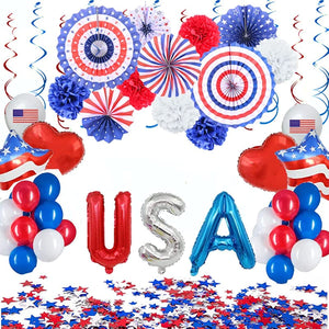 4th of july decorations Independence Day Banner Paper Fan Balloon Set Party Decoration Patriotic Decorations,4th of July Decor, Fourth of July Decor, Independence Day Decorations, USA Party Balloons Patriotic Day Decoration Set,USA Party Balloons Patrioti