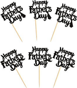 30 pcs Father's Day Cupcake Topper Black Glitter Happy Father's Day Best Dad Ever Cupcake Topper Birthday Party Cake Decorations Toppers Picks for Father's Birthday Party Supply