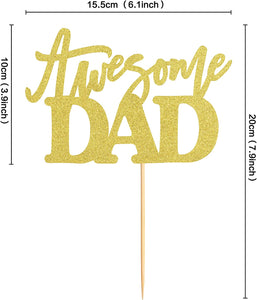 6 PCS Happy Father's Day Cake Topper Awesome Dad Best Dad Cake topper Gold Glitter Cake topper Decorative Party Cake Decoration for Father's Day(gold Awesome Dad)