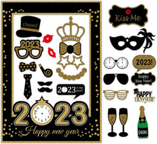 Load image into Gallery viewer, 7-gost 2023 Happy New Year&#39;s Eve Party Photo Booth Props Supplies with Photo Frame(Pack of 26)