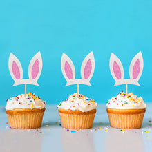 Load image into Gallery viewer, 30 pcs Cute Bunny Ears Cupcake Toppers Rabbit Ear Easter Party Cake Topper Decorations, 30pcs (white)