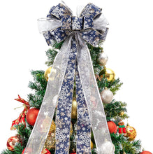 Load image into Gallery viewer, Christmas Tree Topper,Christmas Tree Bow Topper 35x13 Inches Large Toppers Gift Bow Tree Topper Bow Handmade Decoration for Wreaths Tree Toppers (Blue Snow Double Side Bow)