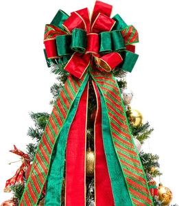 Christmas Tree Topper,Christmas Tree Bow Topper 48x13 Inches Large Toppers Gift Bow Tree Topper Bow Handmade Decoration for Wreaths Tree Toppers (Red-Large)