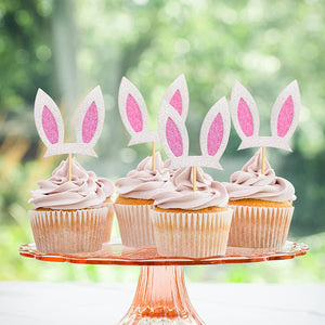30 pcs Cute Bunny Ears Cupcake Toppers Rabbit Ear Easter Party Cake Topper Decorations, 30pcs (white)