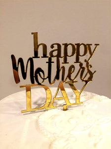 6 pcs Happy Mother's Day Cake Topper Cake topper Acrylic Mirror Cake topper Decorative Party Cake Decoration for Mother's Day(Letter Gold)