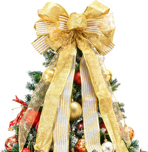 Christmas Tree Topper Bow Christmas Tree and Wreath Bow 15" Wide, 30" Long Pre-Tied Bow, Burlap Bow, Door Decoration, Swag, Wreath, Garland, Boxing Day, Fall, Winter, Valentine's Day (Black)