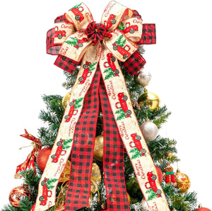 Christmas Tree Topper Bow Christmas Tree and Wreath Bow 15" Wide, 30" Long Pre-Tied Bow, Burlap Bow, Door Decoration, Swag, Wreath, Garland, Boxing Day, Fall, Winter, Valentine's Day (Black)