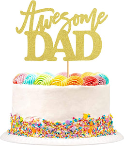 6 PCS Happy Father's Day Cake Topper Awesome Dad Best Dad Cake topper Gold Glitter Cake topper Decorative Party Cake Decoration for Father's Day(gold Awesome Dad)