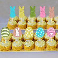 Load image into Gallery viewer, 30 PCS Easter Cupcake topper Bunny Glitter Cupcake Toppers Easter Egg Cupcake Topper Rabbit Easter Party Cake Topper Decorations (Glitter)