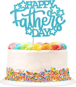 6 pcs Happy Father's Day Cake Topper Cake topper Blue Glitter Cake topper Decorative Party Cake Decoration for Father's Day(Blue)
