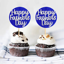 Load image into Gallery viewer, 32 pcs Father&#39;s Day Cupcake Topper Happy Father&#39;s Day Blue Silver Glitter Cupcake Topper Birthday Party Cake Decorations Toppers Picks for Father&#39;s Birthday Party Birthday Celebrating Party Supply