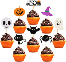 Load image into Gallery viewer, 32 pcs Halloween Ghost Boo Glitter Cupcake Toppers Ghost Boo 32 Pack Cupcake Topper muffin for Halloween, Birthday Decoration Party Supply(Witch Hat)