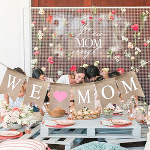 Rustic We Love Mom Burlap Garland Banner Mother's Day Decorations Mothers Day Bunting Banner Sign for Classroom,Office,Home,Mothers Day Party,Mother Birthday Party Decorations