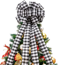 Load image into Gallery viewer, Christmas Tree Topper Bow Christmas Tree and Wreath Bow 15&quot; Wide, 30&quot; Long Pre-Tied Bow, Burlap Bow, Door Decoration, Swag, Wreath, Garland, Boxing Day, Fall, Winter, Valentine&#39;s Day (Black)