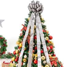 Load image into Gallery viewer, Christmas Tree Topper,Christmas Tree Bow Topper 48x13 Inches Large Toppers Gift Bow Tree Topper Bow Handmade Decoration for Wreaths Tree Toppers (Silver)