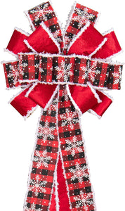 Christmas Tree Topper,Christmas Tree Bow Topper 37x13 Inches Large Toppers Gift Bow Tree Topper Bow Handmade Decoration for Wreaths Tree Toppers (Two Side) (Red)