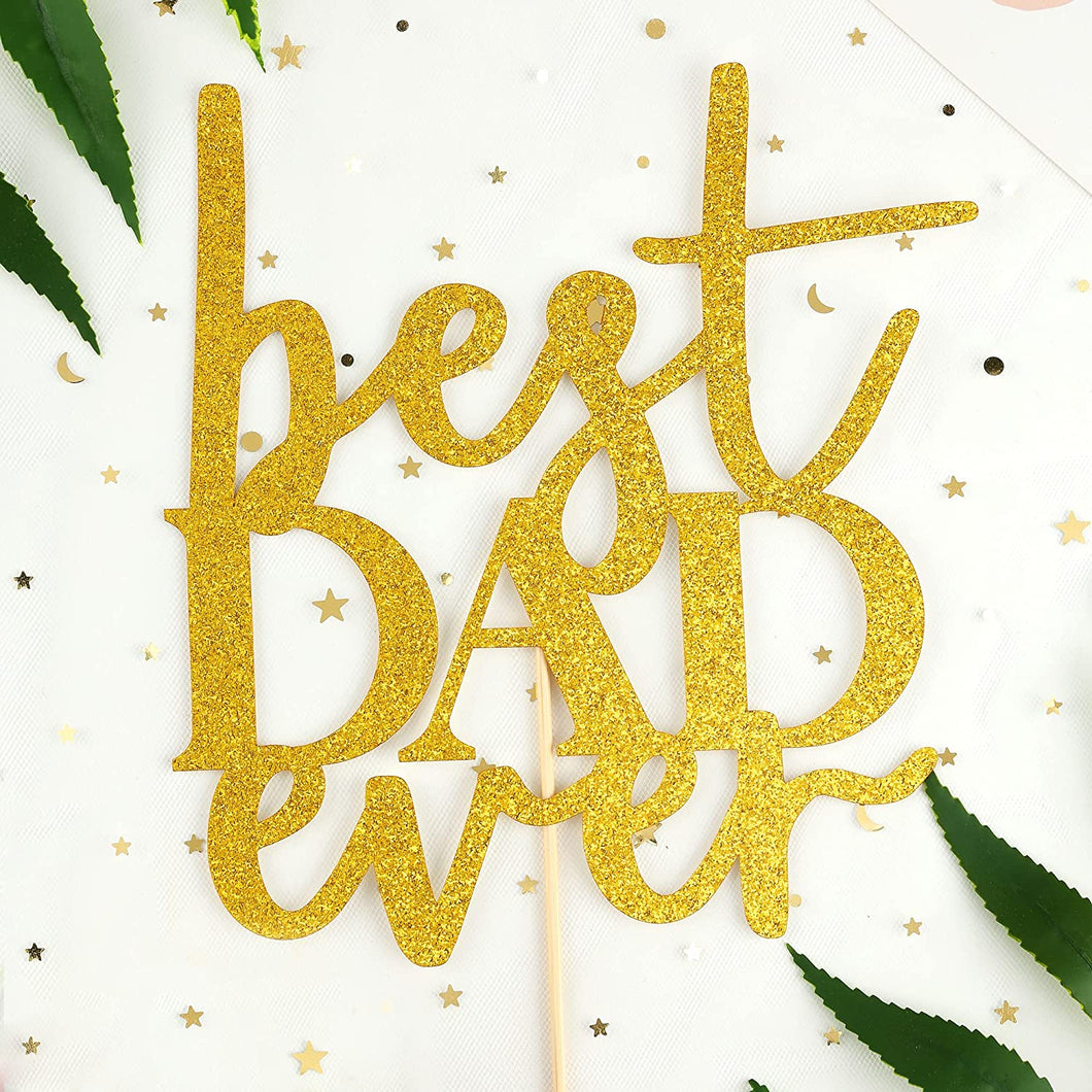 6 PCS Happy Father's Day Cake Topper Best Dad Ever Cake topper Gold Glitter Cake topper Decorative Party Cake Decoration for Father's Day (gold best dad)