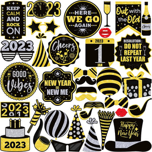 New Years Eve Photo Booth Props 2023 - Pack of 35, Happy New Year Decorations 2023 | New Year Photo Booth Props 2023 for New Years Eve Party Supplies 2023 | New Years Eve Props | NYE Decorations 2023