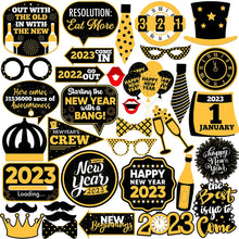 Load image into Gallery viewer, New Years Eve Photo Booth Props 2023 - Pack of 35, Happy New Year Decorations 2023 | New Year Photo Booth Props 2023 for New Years Eve Party Supplies 2023 | New Years Eve Props | NYE Decorations 2023