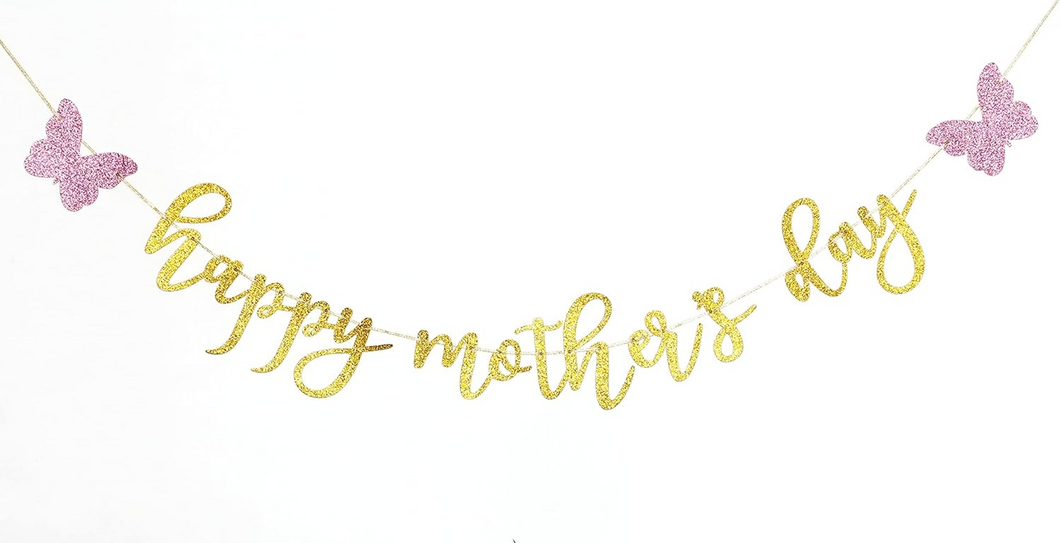 Happy Mother's Day Banner Set Decoration for Mother's Day Party Decorations Backdrop Garland for Mom Mother's Day Glitter Garland Photo Props (butterfly gold)