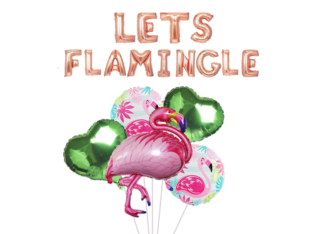 18 pcs Flamingo Party Decorations - Pack of 18, Tropical Party Lets Flamingo Balloon Banner, Hawaiian Beach Supplies Kit